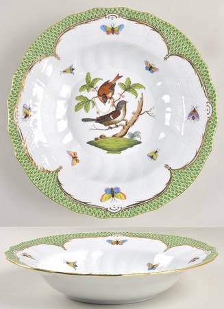 Rothschild Bird Green Border (ROEV) Large Rim Soup Bowl