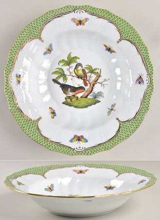 Rothschild Bird Green Border (ROEV) Large Rim Soup Bowl