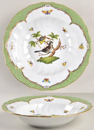 Rothschild Bird Green Border (ROEV) Large Rim Soup Bowl