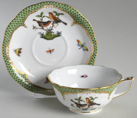 Rothschild Bird Green Border (ROEV) Footed Cup & Saucer Set