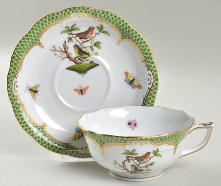 Rothschild Bird Green Border (ROEV) Footed Cup & Saucer Set