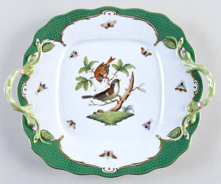 Rothschild Bird Green Border (ROEV) Square Handled Cake Plate