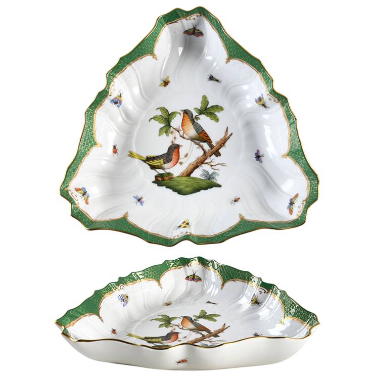 Rothschild Bird Green Border (ROEV) 10" Triangular Vegetable Bowl