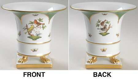 Rothschild Bird Green Border (ROEV) 7" Claw Footed Urn Vase