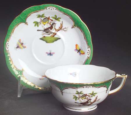Rothschild Bird Green Border (ROEV) Footed Cup & Saucer Set