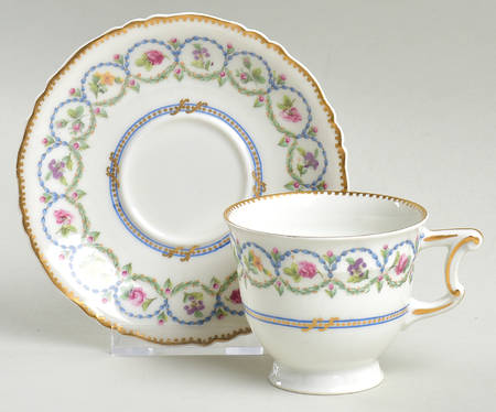 Sevres Blue (Gold Verge) Footed Demitasse Cup & Saucer Set