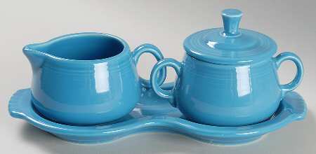 Fiesta Peacock (Intro 2005) Creamer & Sugar with Lid & Tray Set