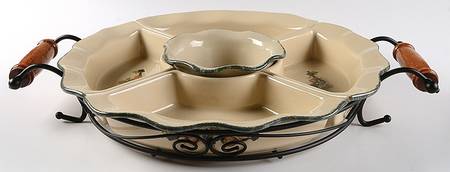 Fruit 6pc Lazy Susan (4 Sides, Center Dish & Metal Stand)