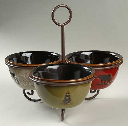 Woodland Condiment Bowl - Set of 3 Motifs & Metal Stand