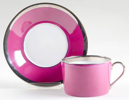 Laque de Chine Platinum(Aubergen) Flat Cup & Saucer Set