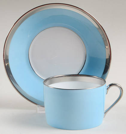 Laque de Chine Platinum (Light Blue) Flat Cup & Saucer Set by Haviland