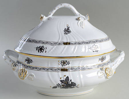 Chinese Bouquet Black Tureen &  Lid