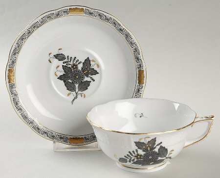 Chinese Bouquet Black Footed Cup & Saucer Set