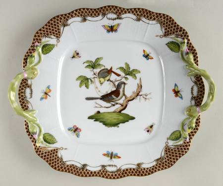 Rothschild Bird Brown Border Square Handled Cake Plate
