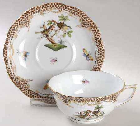 Rothschild Bird Brown Border Footed Cup & Saucer Set