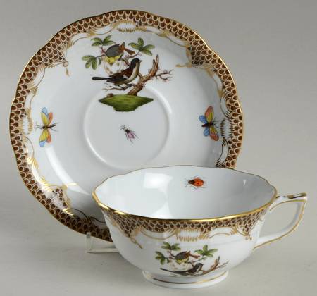Rothschild Bird Brown Border Footed Cup & Saucer Set