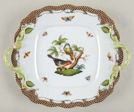 Rothschild Bird Brown Border Square Handled Cake Plate