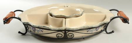 Floral 6pc Lazy Susan (4 Sides, Center Dish & Metal Stand)