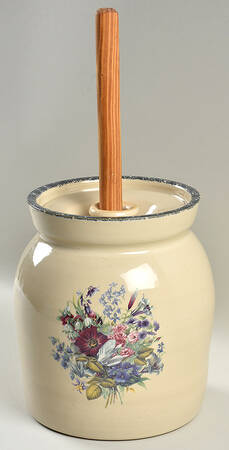 Floral Butter Churn & Lid with Wood Dasher