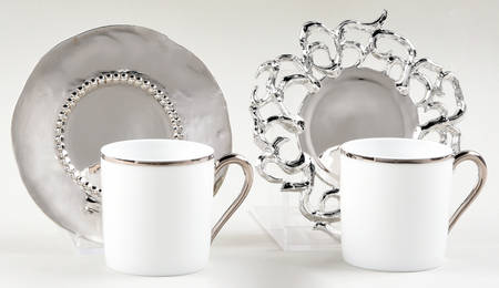 Coup de Coeurs Platinum Flat Demi Cup & Saucer Set - Set of 2 (Motif 3-4)