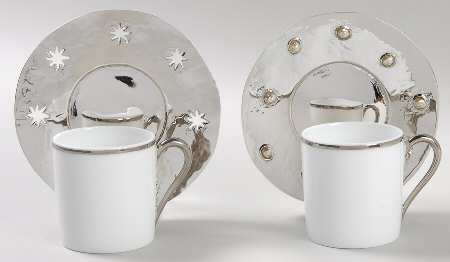 Coup de Coeurs Platinum Flat Demi Cup & Saucer Set - Set of 2 (Motif 5-6)