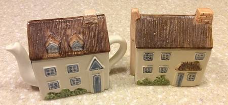 Village Figural Sugar Bowl & Lid