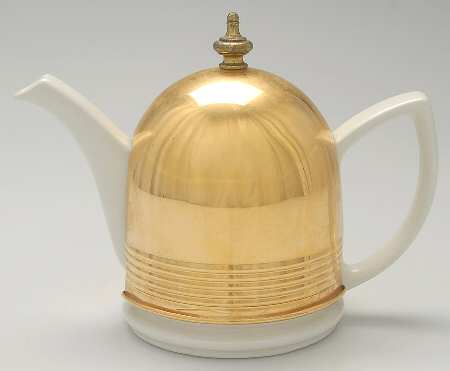 White Lipton Teapot & Lid with Metal Cosy