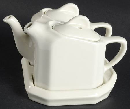 White Twin Tea Set on Tray