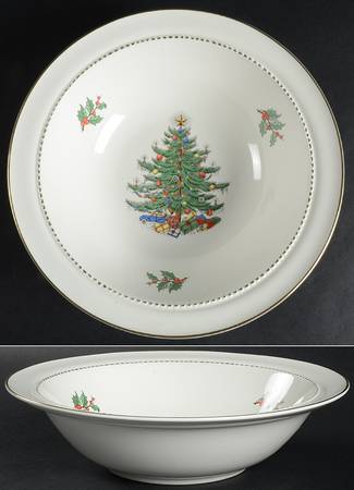 Christmas Tree & Holly 9" Round Vegetable Bowl