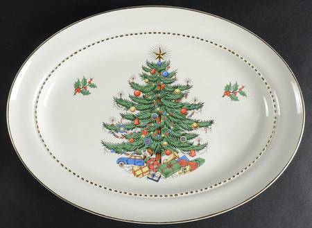 Christmas Tree & Holly 13" Oval Serving Platter