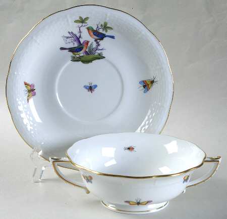 Rothschild Bird (Pastel Colors) Footed Cream Soup Bowl & Saucer Set