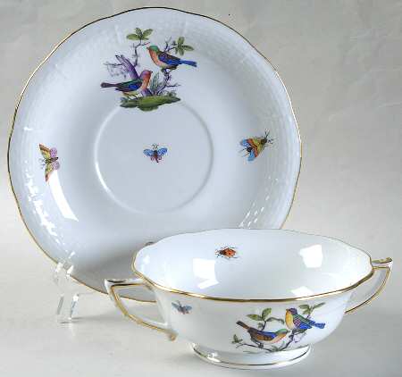 Rothschild Bird (Pastel Colors) Footed Cream Soup Bowl & Saucer Set