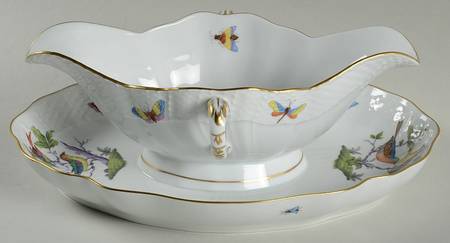 Rothschild Bird (Pastel Colors) Gravy Boat with Attached Underplate