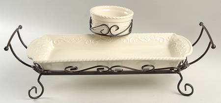 Veranda Bread Tray & Dip Bowl with Metal Stand