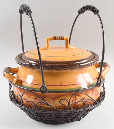 Tuscan Home Bean Pot & Lid w/Metal Holder
