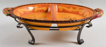 Tuscan Home 14" Oval Divided Tray with Metal Stand