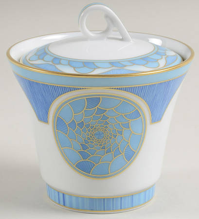Eventails Bleu Sugar Bowl & Lid