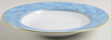 Eventails Bleu Large Rim Soup Bowl