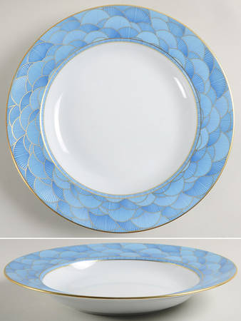 Eventails Bleu Deep Round Platter