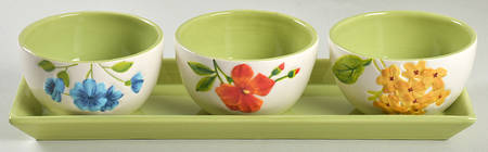 Garden Bouquet Condiment Set - Set of 3 Motif Bowls with Tray