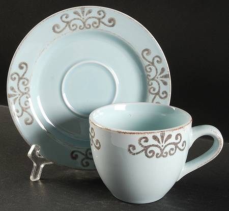 Athena Blue Flat Cup & Saucer Set
