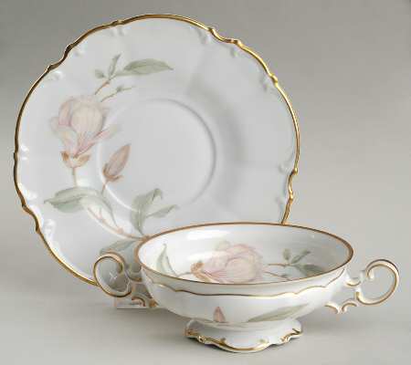 Magnolia (8230, Sylvia, White) Footed Cream Soup Bowl & Saucer Set