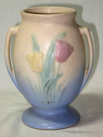 Tulip Yellow Blue 6" Handled Vase