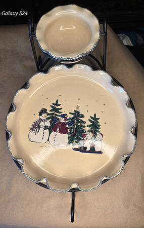 Snowman Chip & Dip W/Metal Stand