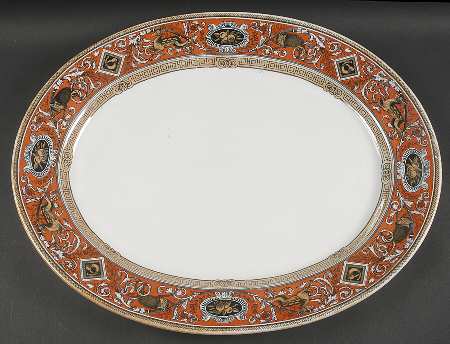 Borgia (Maroon Border) 19" Oval Serving Platter