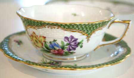 Printemps Green Border Footed Cup & Saucer Set