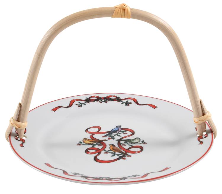 12 Days of Christmas 5 3/8"-5 5/8" Bamboo Handled Serving Plate  HC