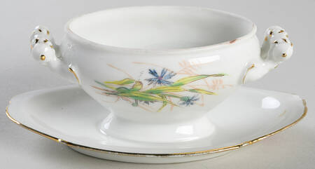 Meadow Visitors (Smooth, No Bird, Gold Trim) Gravy Boat w/Attached Underplate No Lid