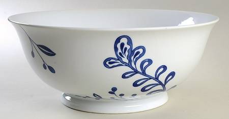 Blue and White Large Footed Salad Serving Bowl