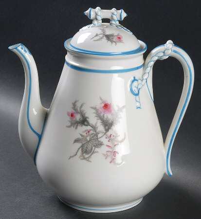 Moss Rose(Blue Trim, Gray Leaves) Coffee Pot & Lid